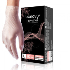 Перчатки виниловые Benovy (размер L) - 100 пар